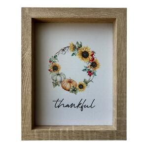 Farmhouse “Thankful” Framed Wall Art Sunflower Pumpkin Fall Harvest Decor 8x10